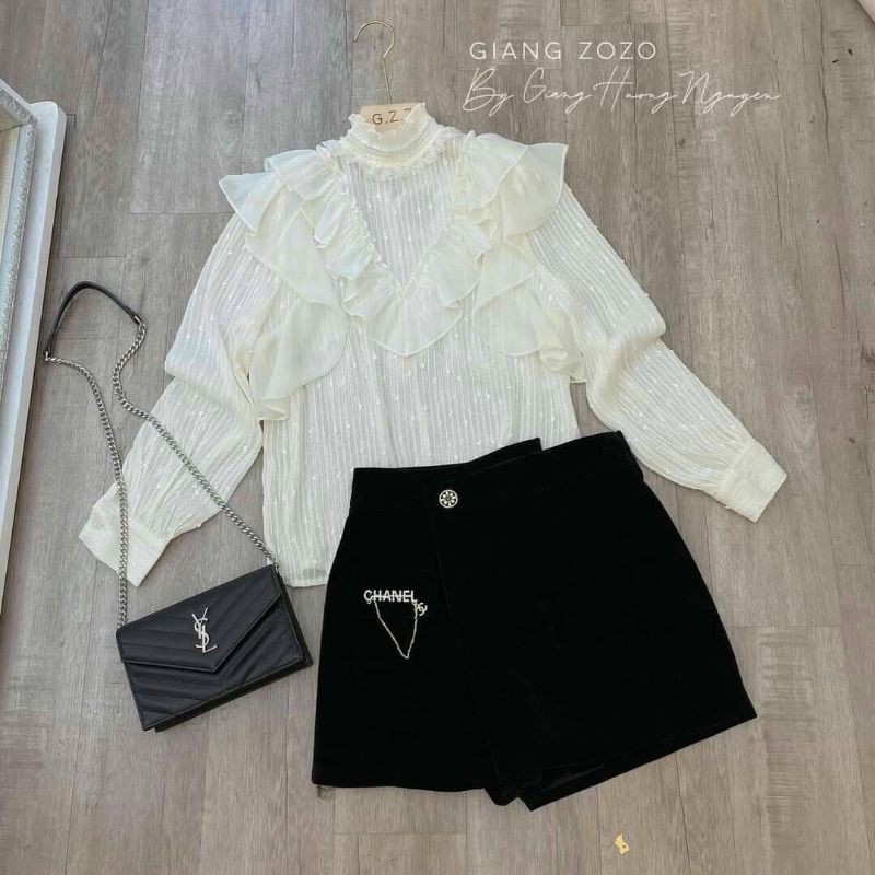 Quần giả váy nhung kèm tag xích hàng QCL1