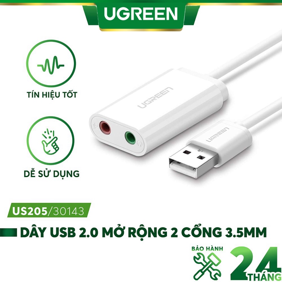 Dây USB 2.0 UGREEN US205 mở rộng sang đồng thời 2 cổng 3.5mm cho tai nghe + mic