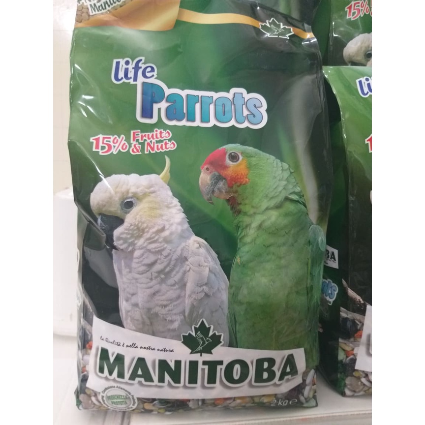 Hạt trộn hoàn chỉnh LIFE PARROTS manitoba gói nguyên 2kg dùng cho vẹt amazon, cookato và các dòng cùng size