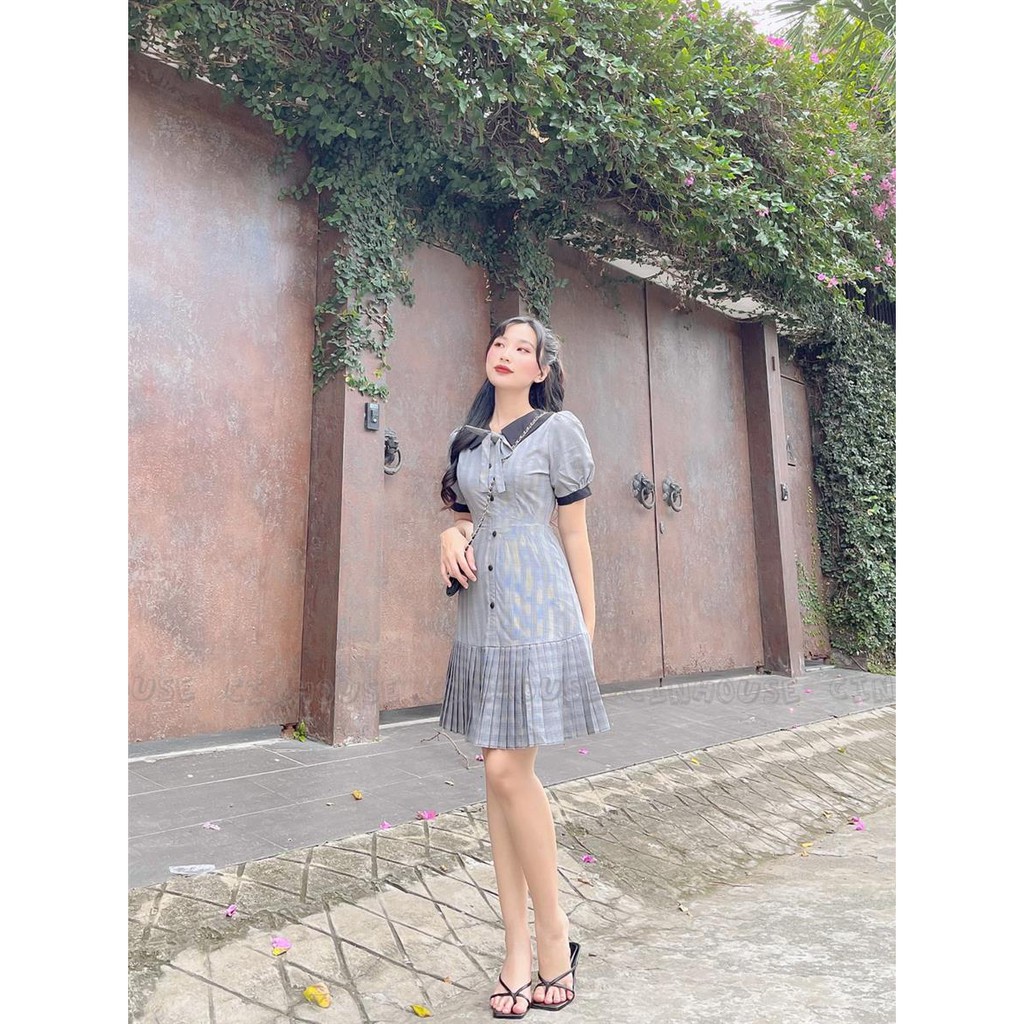 Đầm Caro Natra 0602 cổ sen trẻ trung CIN HOUSE