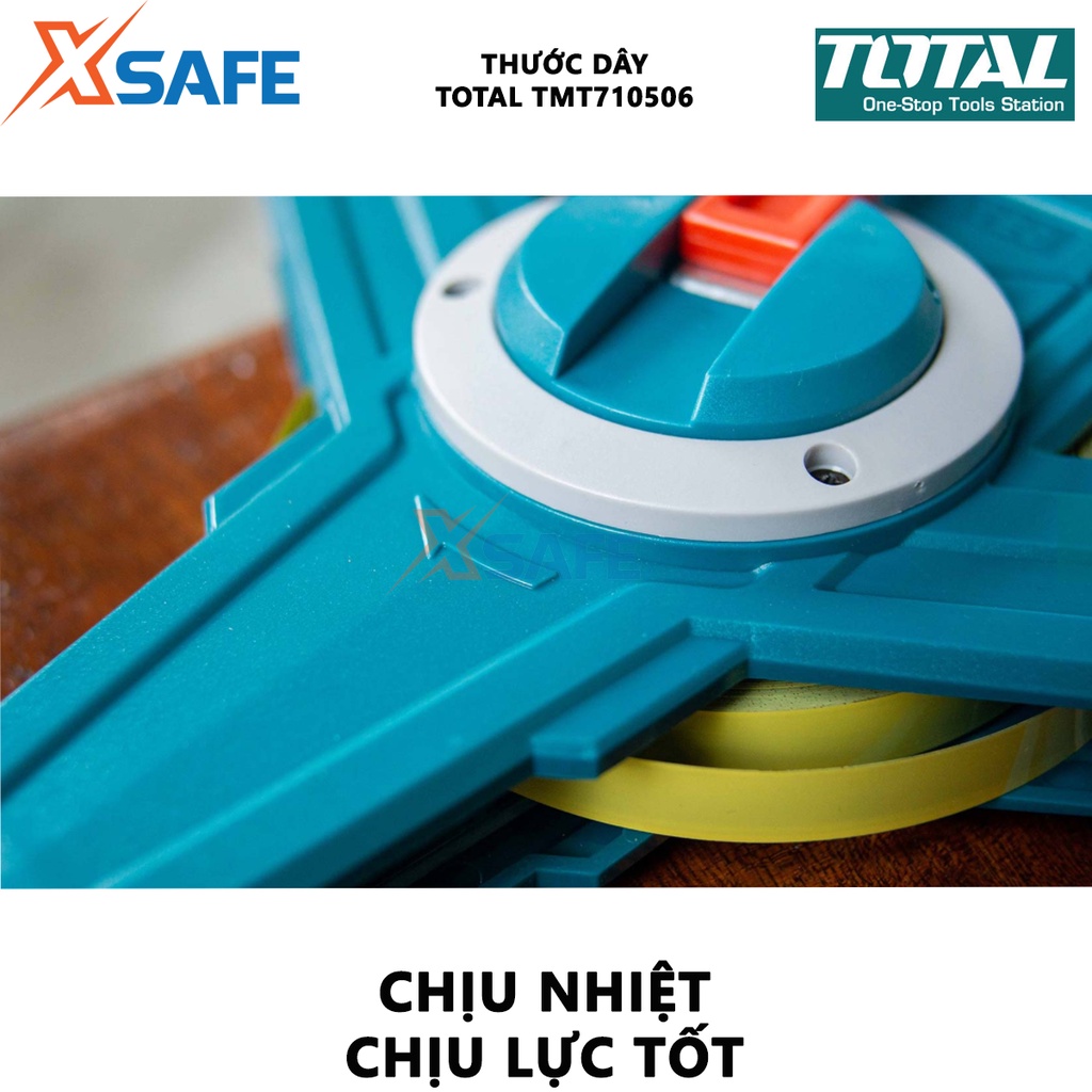 Thước cuộn thép TOTAL TMT710506 Thước kéo thép chiều dài 50m, bề rộng lá thước 12.5mm, đo lường, đo đạc chính xác -XSAFE