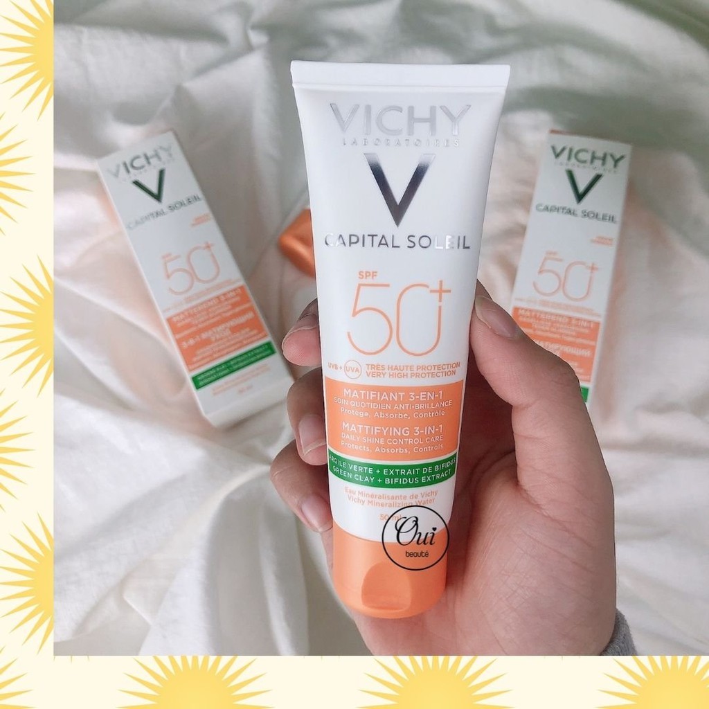 Kem chống nắng Vichy Capital Soleil SPF 50+ Matifiant 3en1 50ml, kem chống nắng kiềm dầu chống bụi mịn Ouibeaute