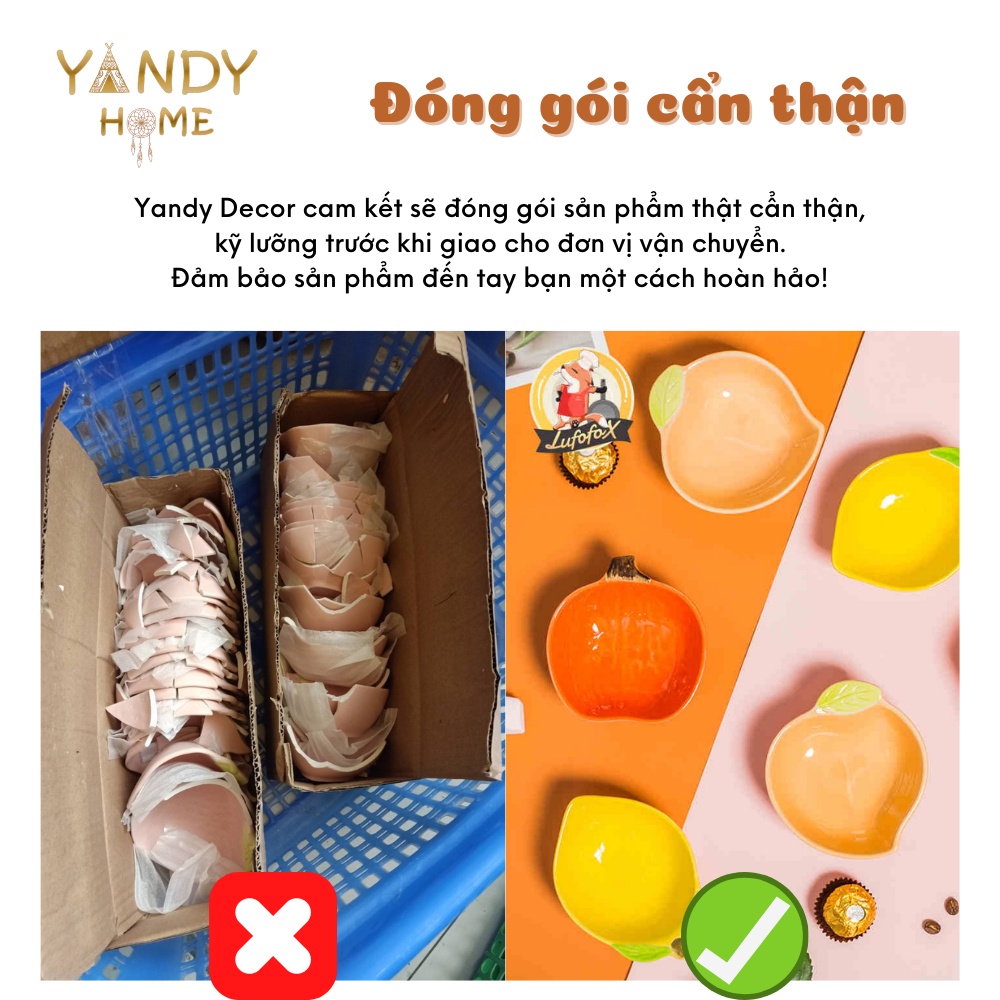 Bát ăn dặm sứ YANDY HOME B01 chén dĩa gia vị nước chấm gốm men đẹp bóng cao cấp hình quả chanh dứa chuối táo đào củ cải