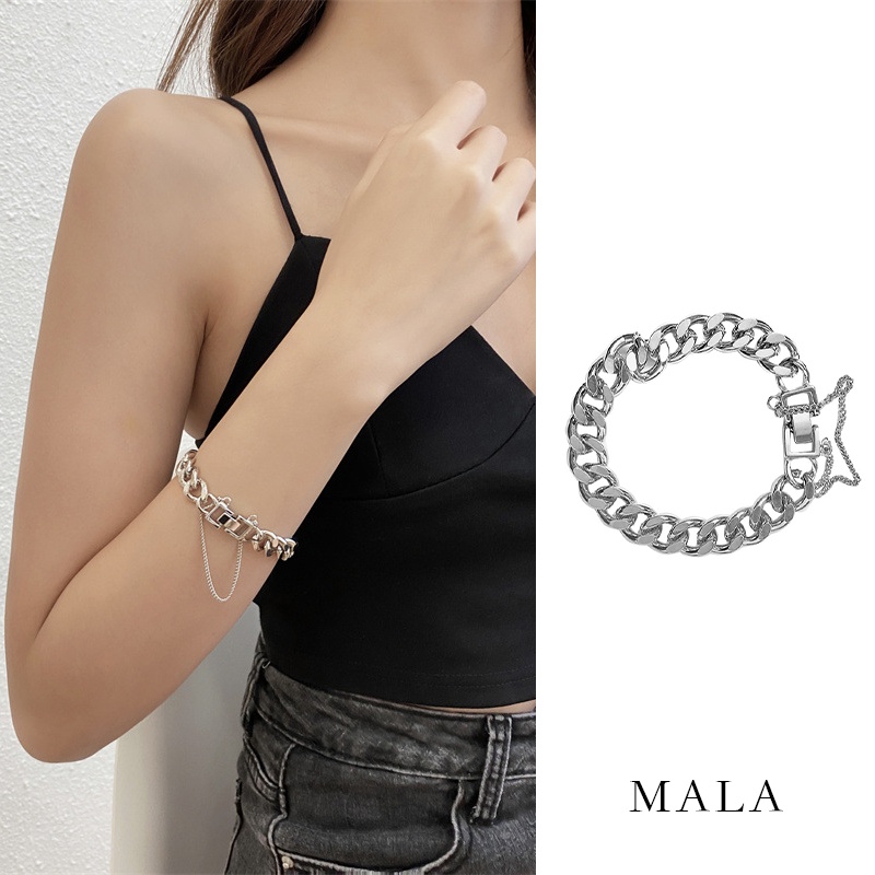 Vòng tay dày bằng kim loại phong cách hiphop phương Tây cá tính cho cặp đôi