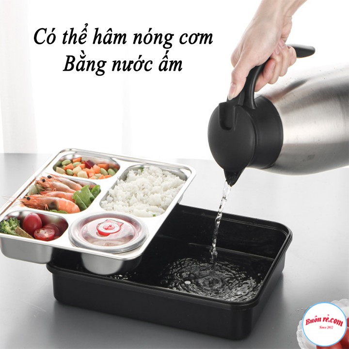 Hộp Đựng Cơm 5 Ngăn Kèm Túi Có Bát Đựng Canh Lõi Inox Giữ Nhiệt 00641+00892