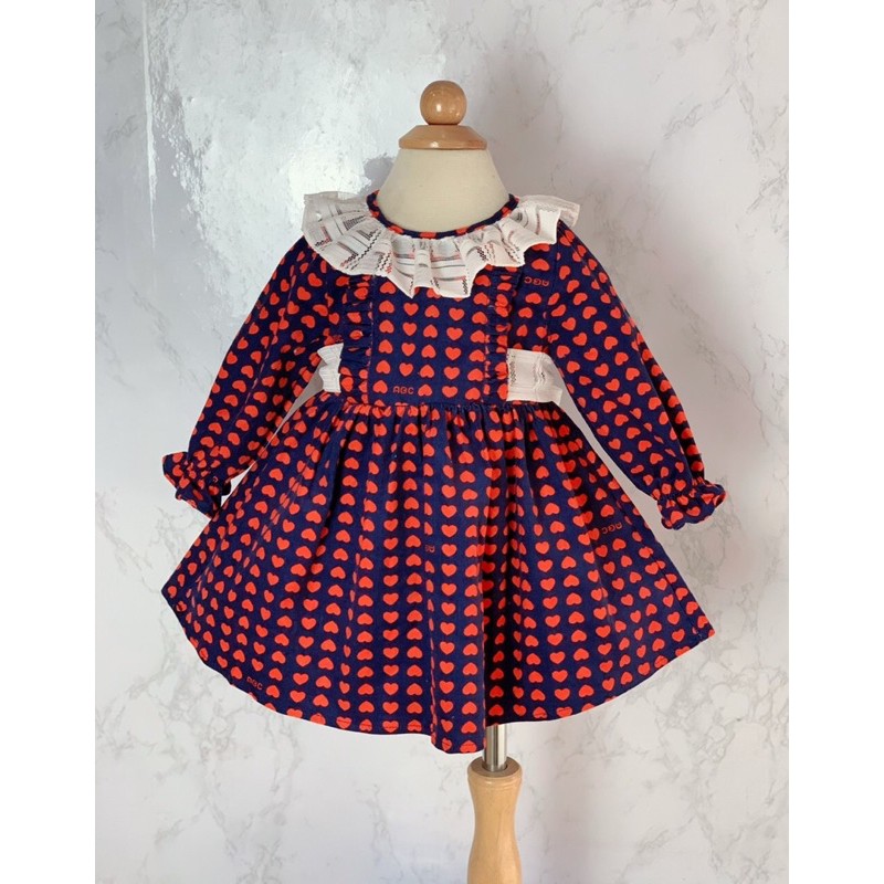 Váy Lennco nhung tăm tim đỏ( có ảnh mẫu mặc)(Chỉ còn size 9/12 : 7-10kg)