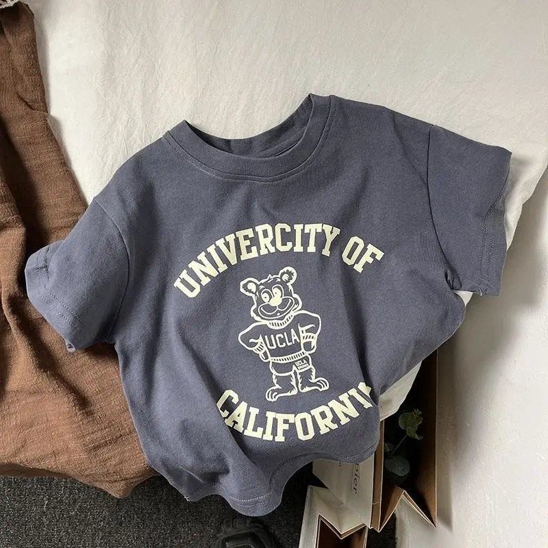 Áo Thun 100% Cotton Mỏng Tay Cộc In Họa Tiết Hoạt Hình Phong Cách Hàn Quốc Nhật Bản Mùa Hè 2022 Cho Bé Trai