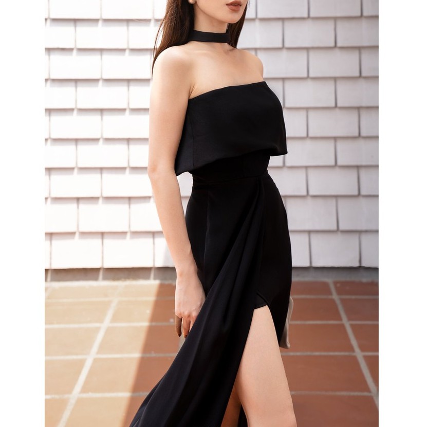 Đầm đen ôm body đi tiệc sang trọng, thiết kế cúp ngực, xẻ tà - Tặng kèm vòng chocker