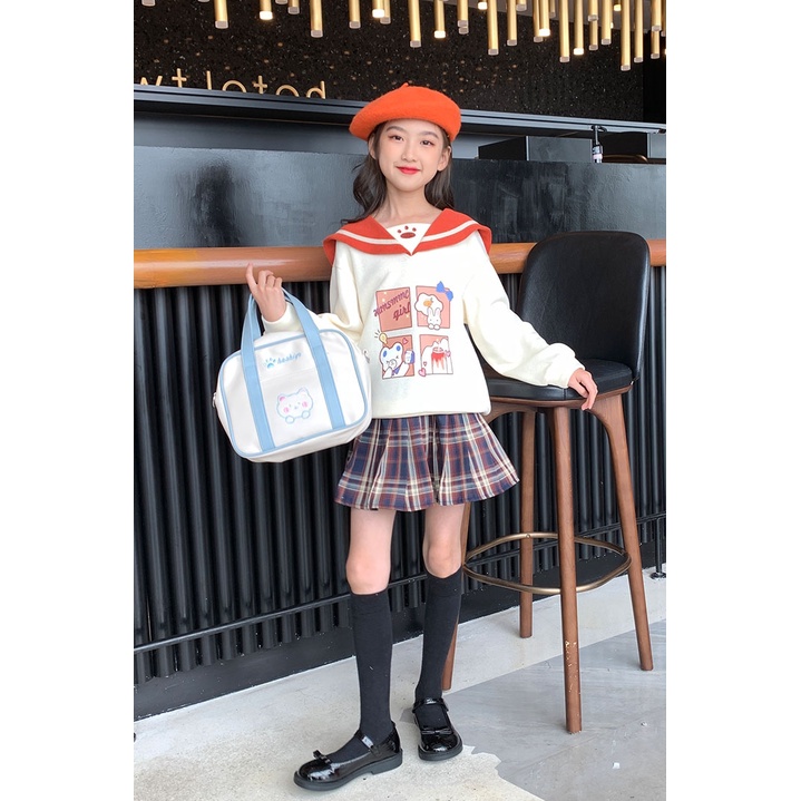 H0T Bộ áo sweater + chân váy xếp ly thời trang mùa thu Hàn Quốc cho bé gái từ 4 5 6 7 9 8 10 11 12 13 14 15 tuổI