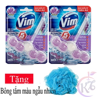 Combo 2 vỉ Viên treo bồn cầu Vim 55g hương Lavender Tặng 1 bông tắm màu ngẫu nhiên - Vỉ vim treo toilet khử mùi