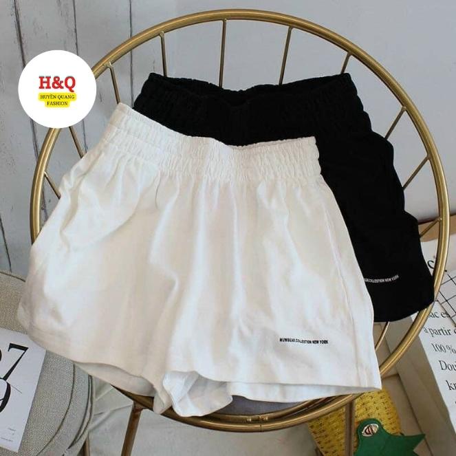 Quần short đùi nữ sporty thêu chữ, chất thể thao, 2 màu đen trắng form rộng hàng đẹp - Huyền Quang