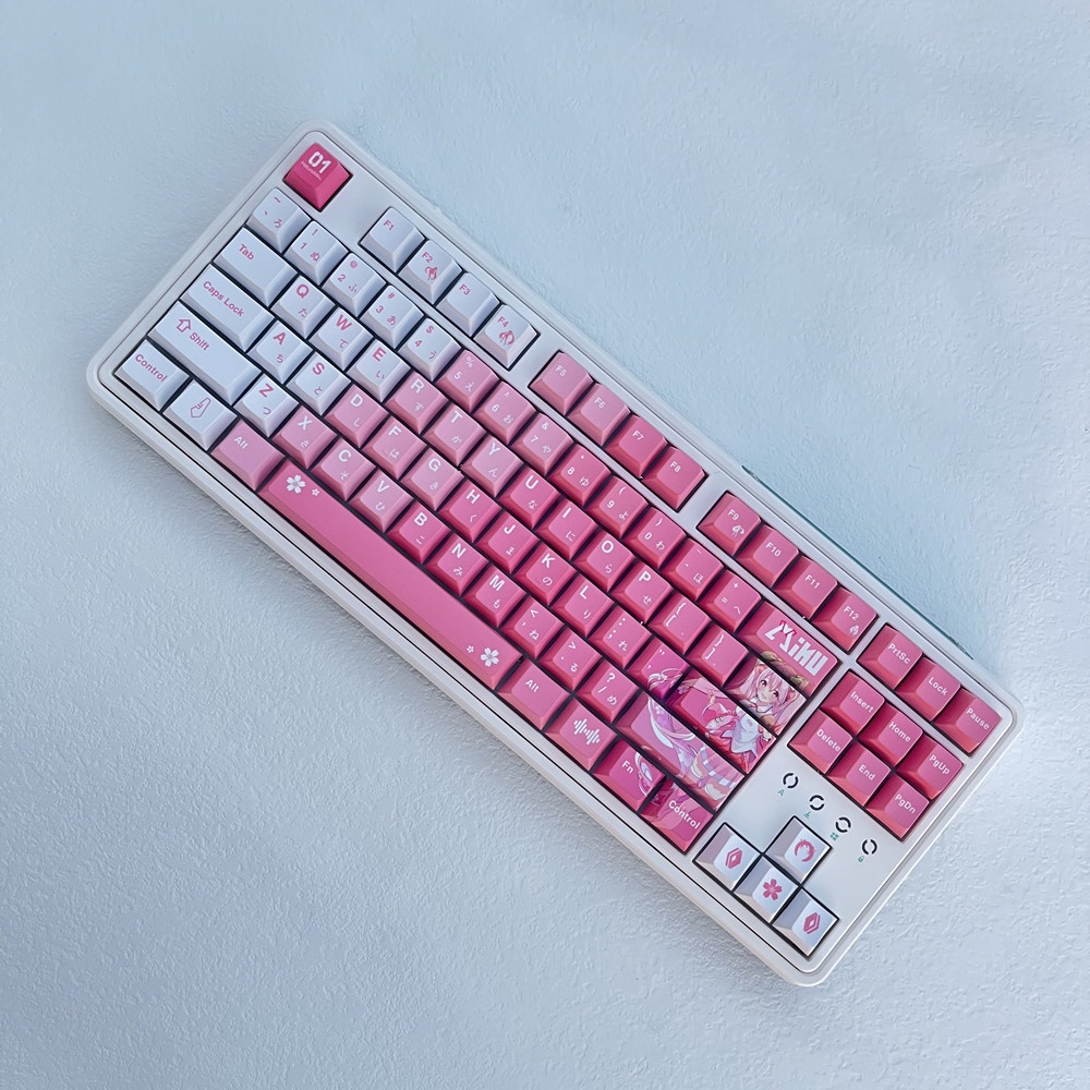 142 Phím Hatsune Miku Keycaps Cherry Profile Pink Anime PBT Dye Sub Bàn phím cơ Keycap Set