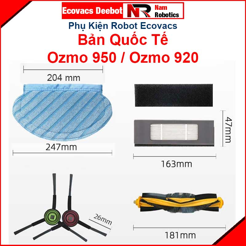 Phụ kiện Khăn Lau Chổi Cạnh Chổi Cuộn Bộ Lọc Hepa Ecovacs Deebot Ozmo 950 & Ozmo 920