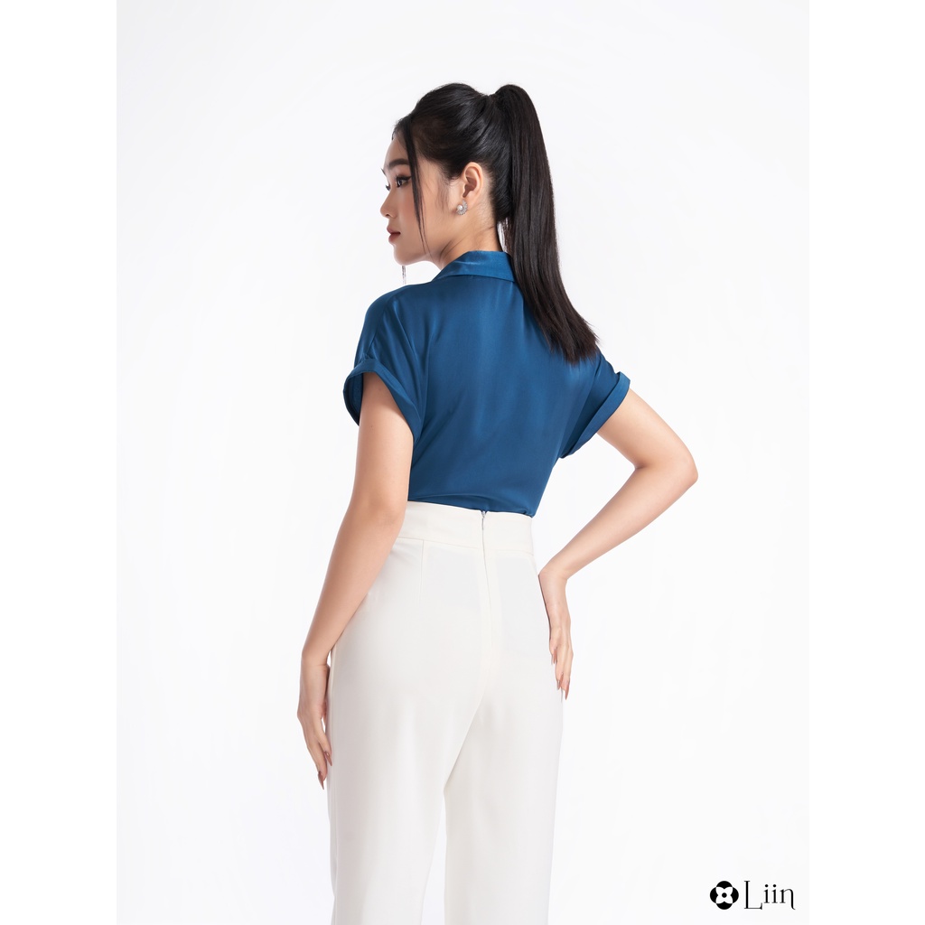 Áo sơ mi linbi màu xanh cô ban chất lụa đẹp, mặc mát, dễ phối đồ liin clothing SM3290