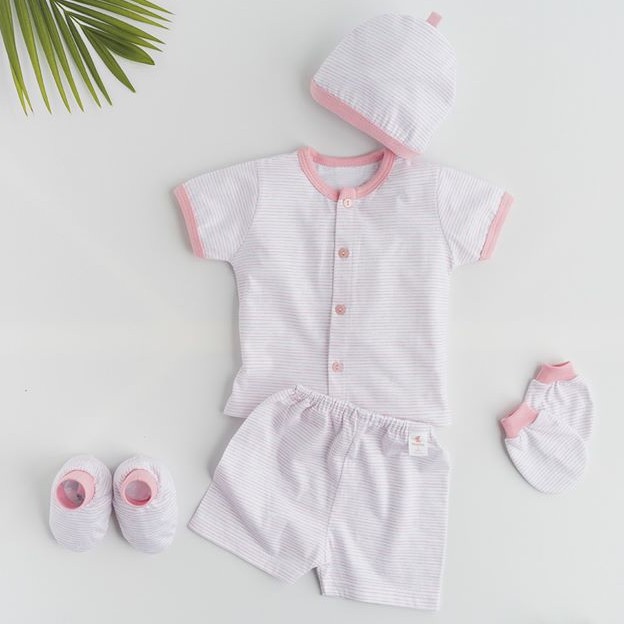 SET sơ sinh Miomio ngắn tay 5 món 100% cotton mỏng mát