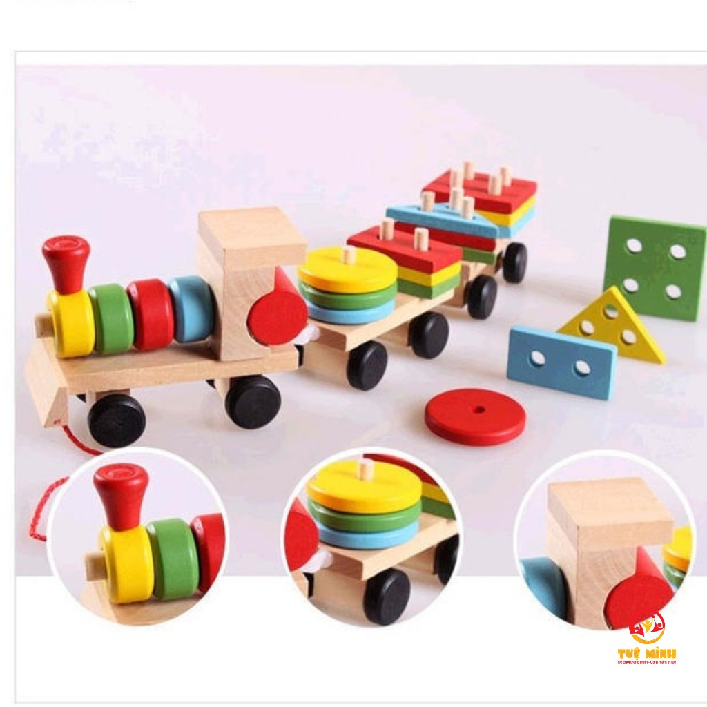 [Mã LIFETOYS1 giảm 30K đơn 99K] Đoàn Tàu Thả Cọc Hình Khối Đồ Chơi Trí Tuệ Cho Bé Phát Triển Kỹ Năng Cơ Bản