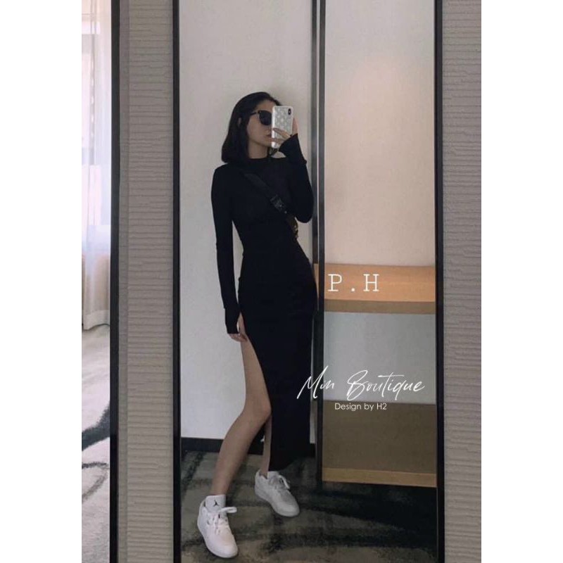 Váy ôm body xẻ cạnh tay xỏ ngón