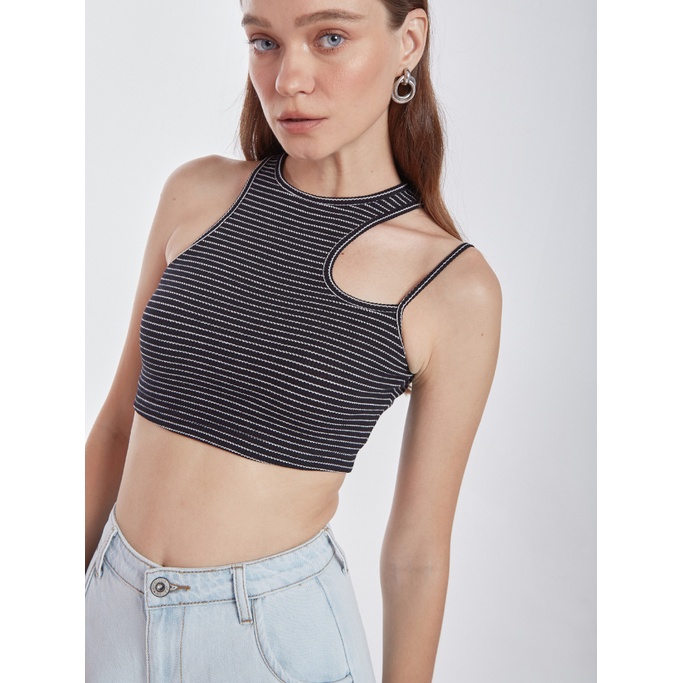 COCO SIN - Áo Croptop Cut Out Sọc Đen