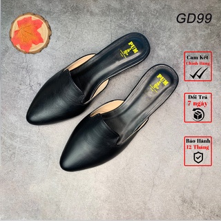 Giày sục da nữ trung niên da bò đế cao 3,5 cm kiểu dáng mũi nhọn thời trang Pum GD99 màu đen da không nhăn,không bong nổ