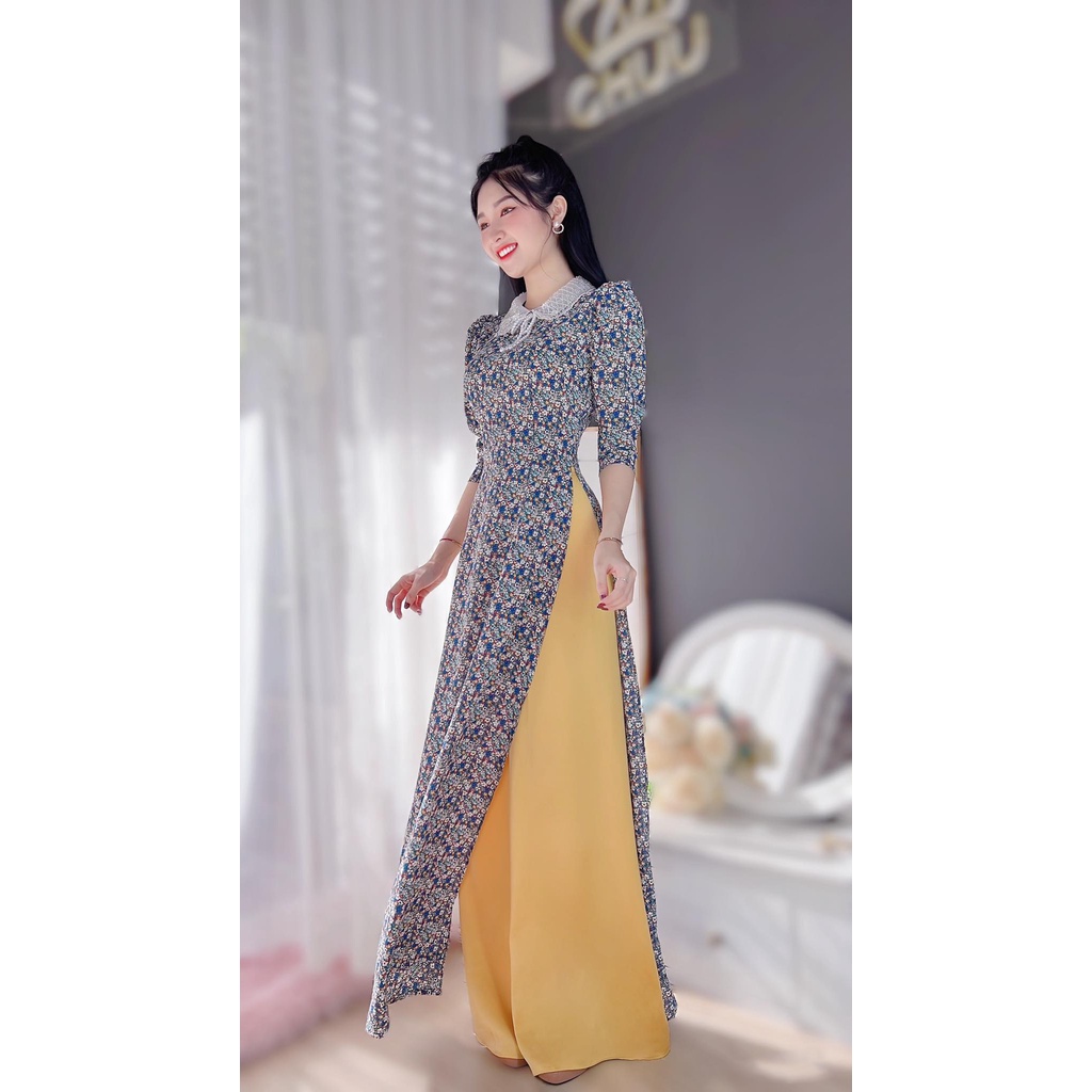 Áo dài cách tân nữ cổ ren xinh xắn không kèm quần CHUU AD8026