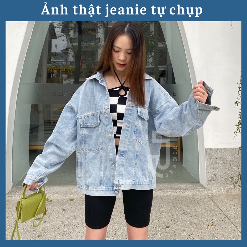 Áo khoác bomber nam nữ form rộng, áo jacket oversize chất jean đẹp dáng unisex