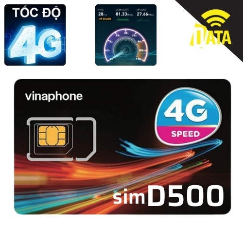 SIM4G D500 Vinaphone ( Miễn phí 1 năm vào mạng 4G Tốc Độ Cao ) , Kèm Nhiều Gói Data Giá Rẻ , Bảo Hành 12 Tháng