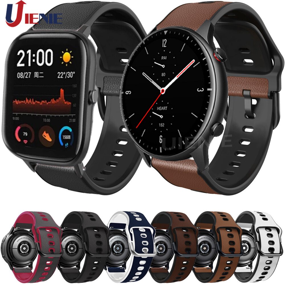 Dây đeo bằng da và silicon 22/ 20mm cho đồng hồ thông minh Huami Amazfit GTR 3 2 2e & Gtr 47mm/ Bip Lite GTS 2 Mini 2e