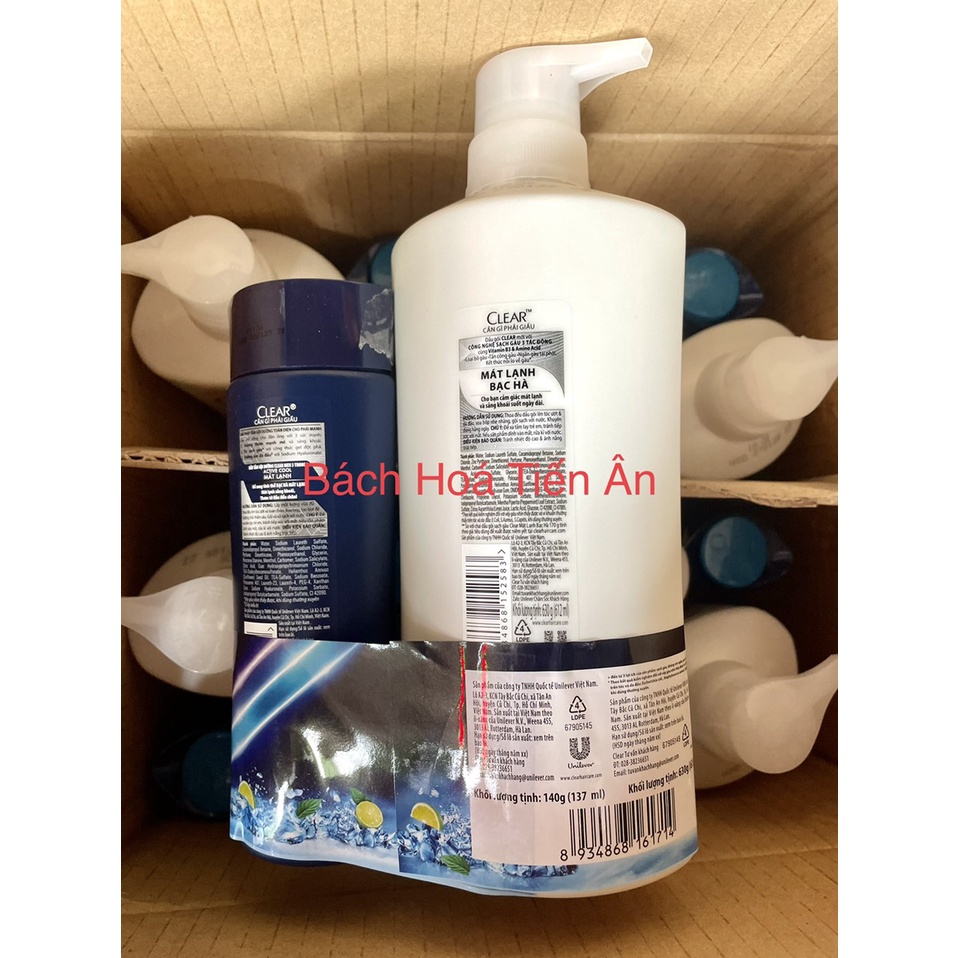 Dầu gội sạch gàu Clear mát lạnh bạc hà 630g Tặng dầu gội Clear Men
