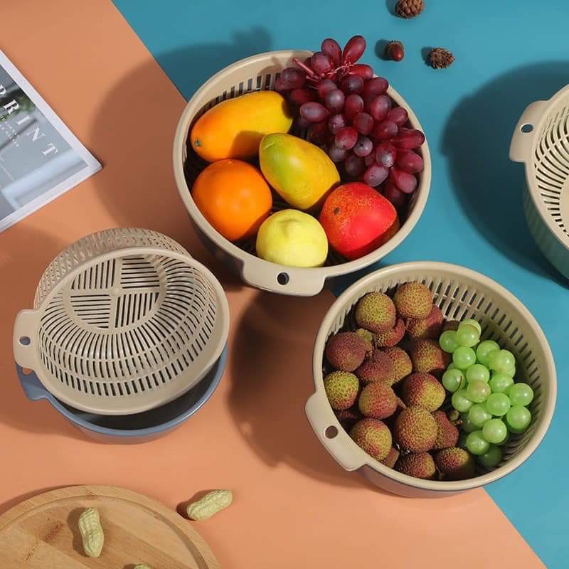 Bộ 6 Thau Rổ TRÒN T02 Rửa Rau Củ đựng hoa quả trái cây bằng nhựa sang trọng
