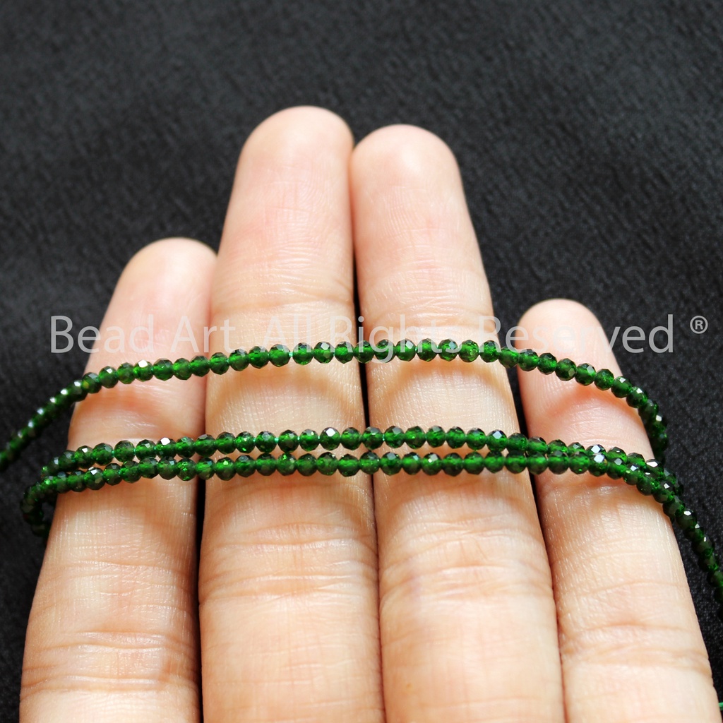 2MM Đá Lục Bảo Xanh Lá Đậm Xử Lý Nhiệt Giác Cắt, Mộc, Hoả, Đá Phối Vòng Tay Phong Thuỷ, Chuỗi Hạt S50