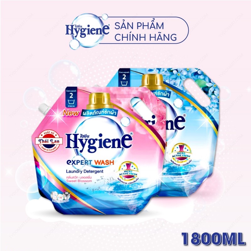 Nước Giặt Thái Lan HYGIENE nước giặt xả đậm đặc túi lớn 1,8 lít thơm lâu Xanh Hồng