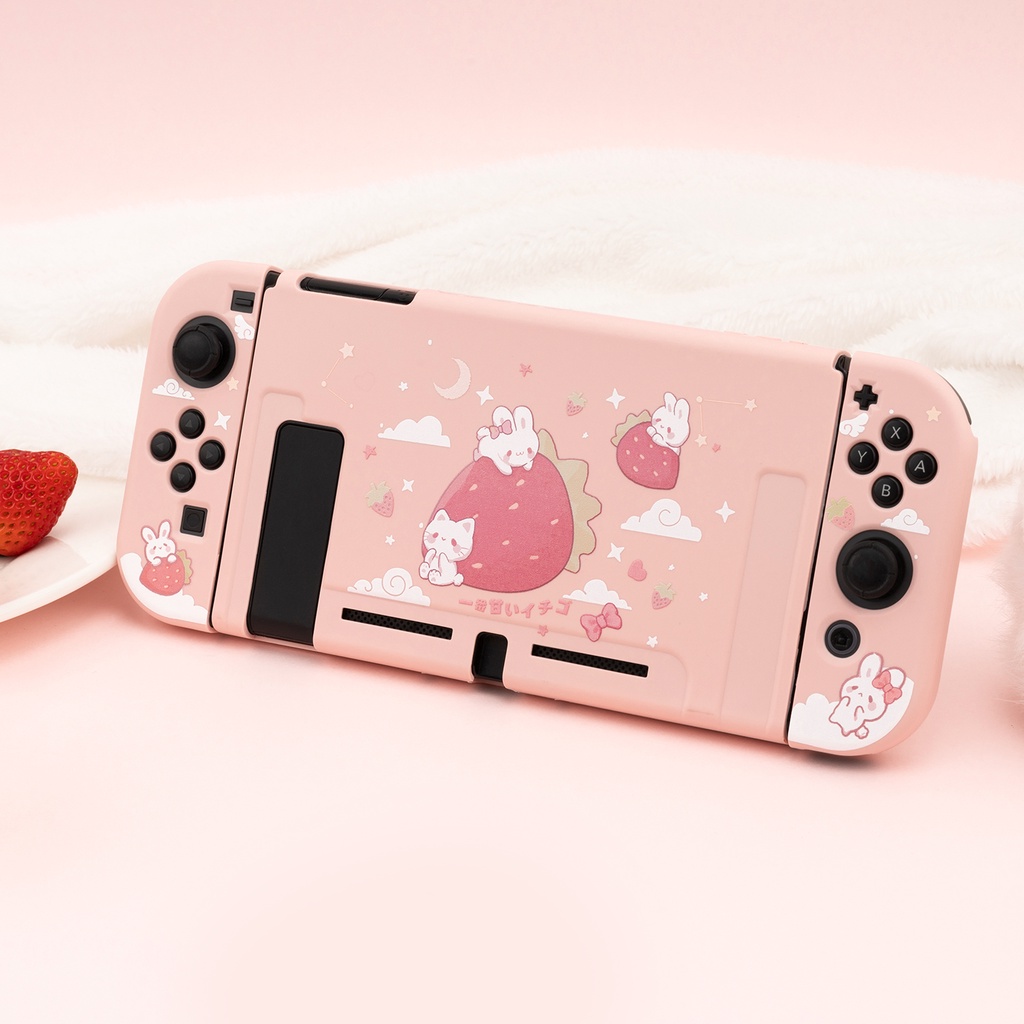 Ốp TPU Bảo Vệ Máy Chơi Game Nintendo Switch Hình Thỏ Và Dâu Tây Đáng Yêu