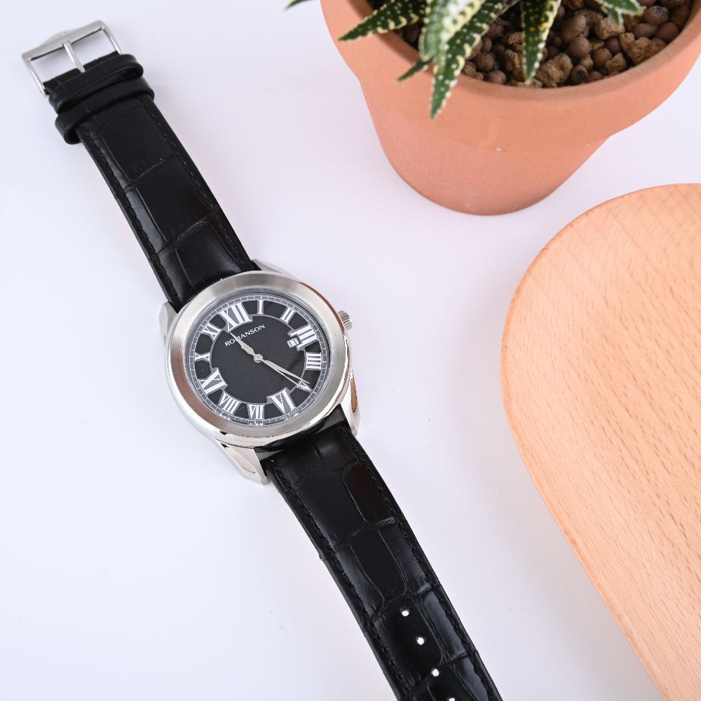 Đồng hồ nam chính hãng Romanson TL2615MWBK máy Thụy Sĩ, vỏ thép không gỉ, chống nước, dây da cao cấp