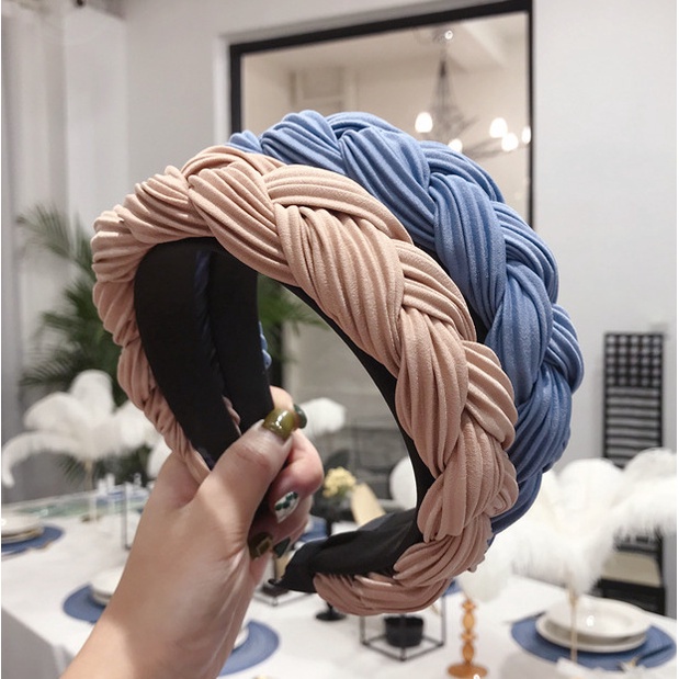 Băng Đô Cài Tóc Handmade Dây Bện Bản To Hàn Quốc Cao Cấp Nữ, Băng Đô Rửa Mặt Tẩy Trang Vải Phụ Kiện Thời Trang Bờm Tóc