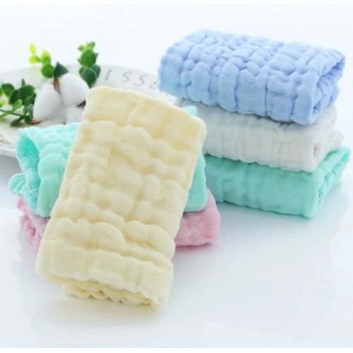 Set 5 Khăn mặt xô nhăn ORGANIC 6 lớp cho bé kích thước 30x30- MẪU TRƠN