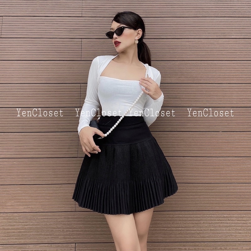 hình chính chủ - áo tay dài cổ vuông sang chảnh, vải dày dạn 2 lớp