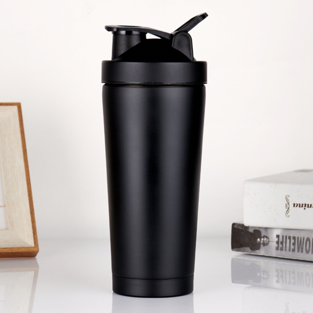 [Màu Đen] Bình Lắc Shaker Inox Màu Đen Giữ Nhiệt Tập Thể Thao Tập Gym Chạy Bộ  – Kèm Bóng Lò Xo Lắc Cao Cấp