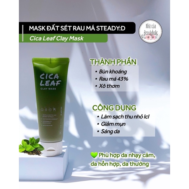 Mask đất sét rau má STEADY:D CICA LEAF CLAY MASK