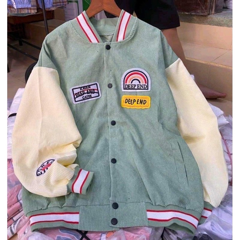 Áo Khoác Bomber Nhung Tăm Thêu Chữ Cá Tính