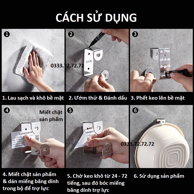 Móc Inox Dán Tường Treo Thau Chậu, Khăn, Quần Áo/ Giá Gắn Tường Treo Đồ Nhà Bếp, Nhà Tắm