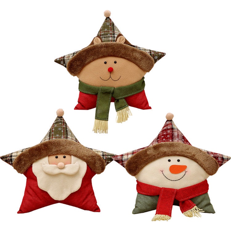 Gối hình người tuyết/ ông già noel/ ngôi sao năm cánh sáng tạo dùng làm quà tặng giáng sinh