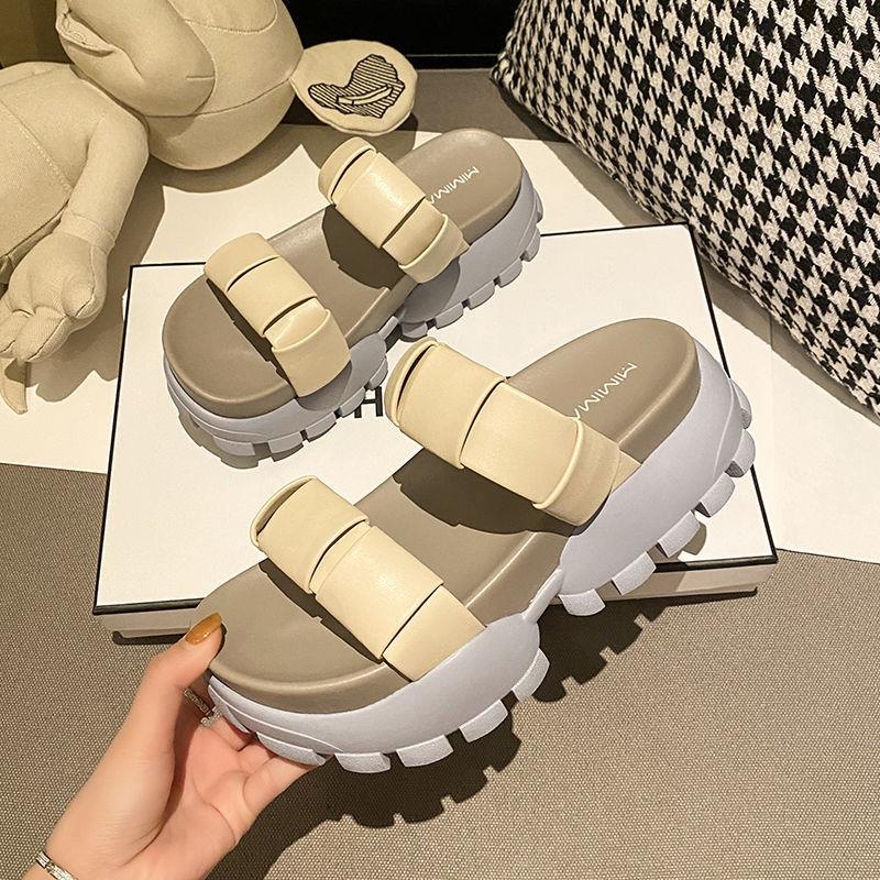 Dép sandal đế dày bằng chất liệu da thật thời trang mùa hè 2022 cho nữ tùy chọn màu sắc