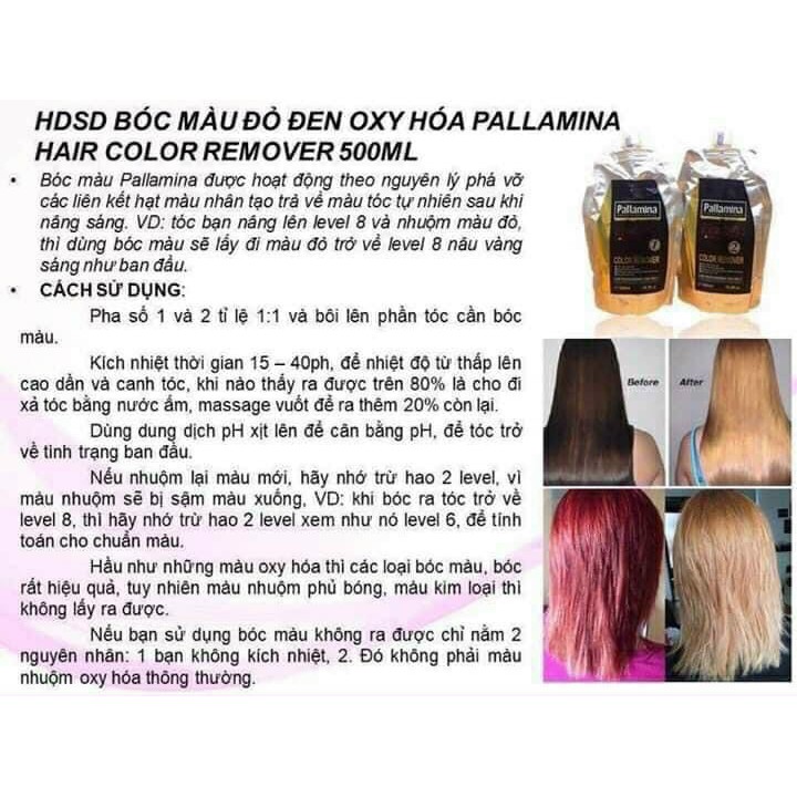 [Chính hãng] [Siêu rẻ]Cặp bóc màu đỏ đen, màu oxy hóa Pallamina Color Remover Hair 500mlx2