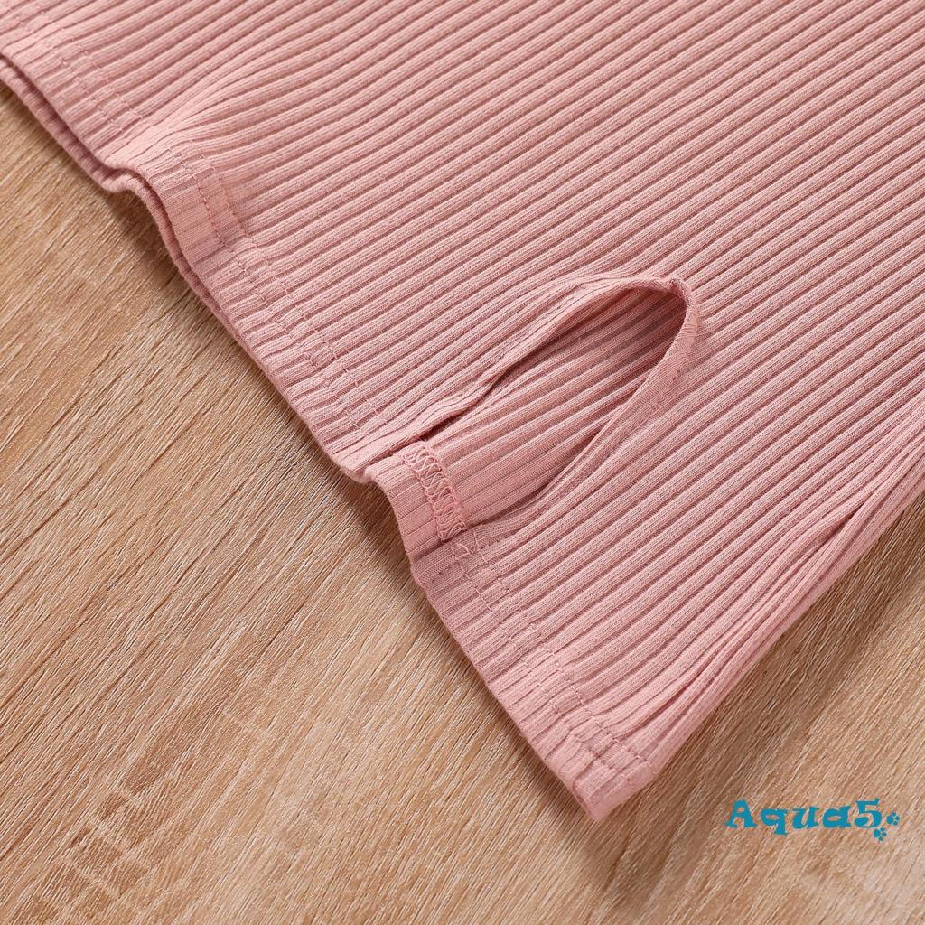Bộ 2 món áo croptop không tay cổ yếm + chân váy ngắn xẻ tà màu trơn thời trang mùa hè cho bé gái 2-7 tuổi