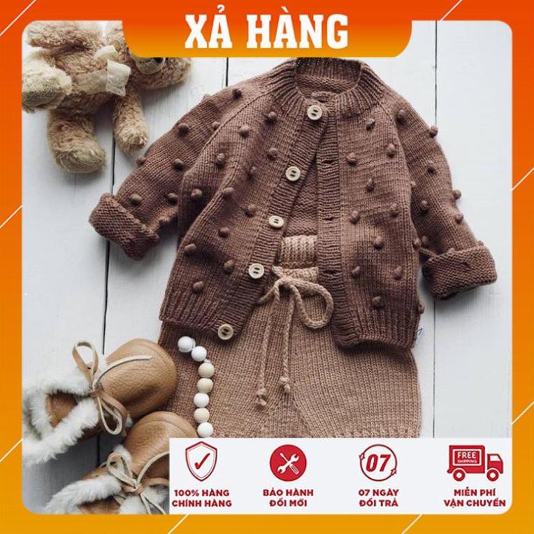 Set Áo Khoác Quần Đan Nâu - Quần áo mùa Đông cho bé - Sản phẩm đan móc handmade