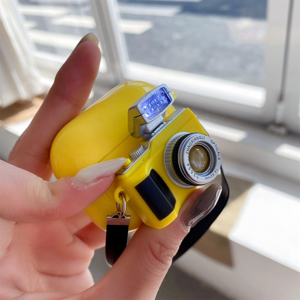 Vỏ bảo vệ hộp sạc tai nghe không dây Bluetooth bằng Silicon hình camera độc đáo thích hợp cho Airpods 3 2021 1/2 Pro