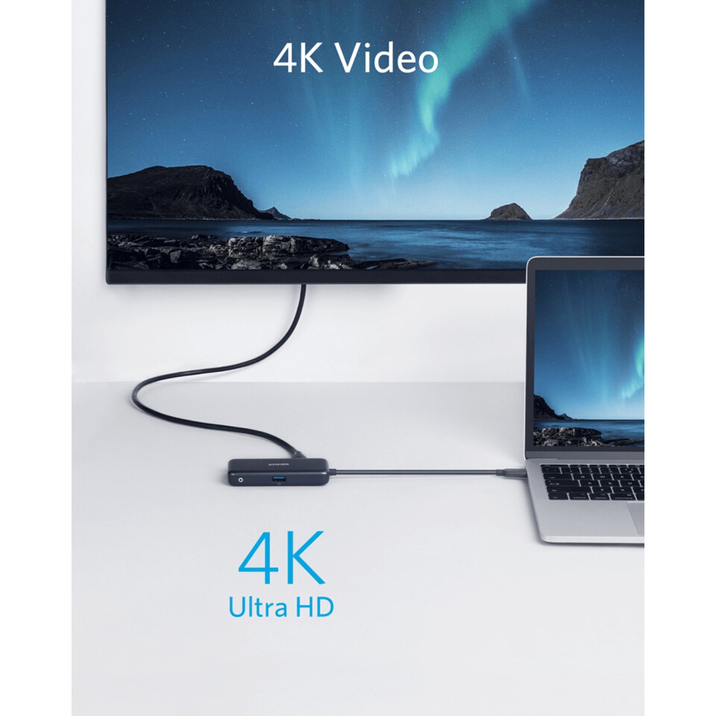 Bộ chuyển đổi USB-C ANKER 3 in 1 xuất HDMI 4K, USB 3.0 và hỗ trợ dòng USB-C 60W - A8335