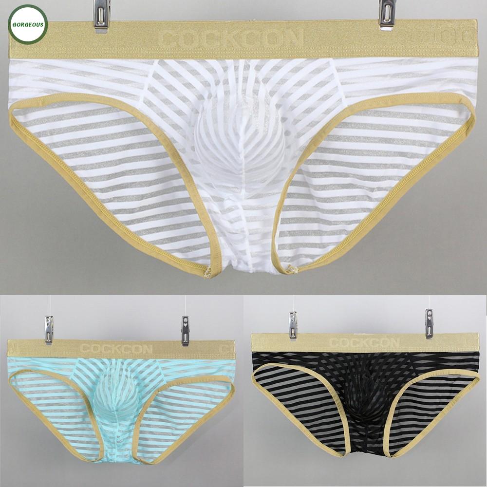 Mesh Mens Sexy U Convex Pouch Underwear Golden Waistline Briefs Underpants