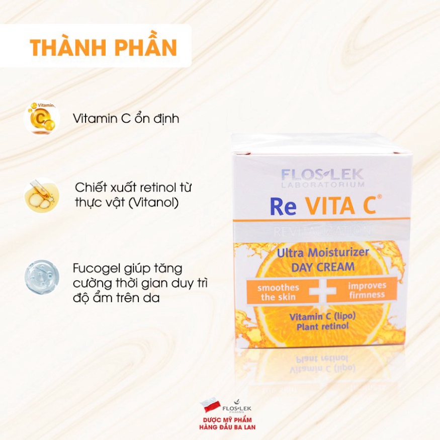 Kem dưỡng da ban đêm Revita C Floslek hỗ trợ sáng da, giảm thâm, trẻ hóa làn da toàn diện hũ 50ml