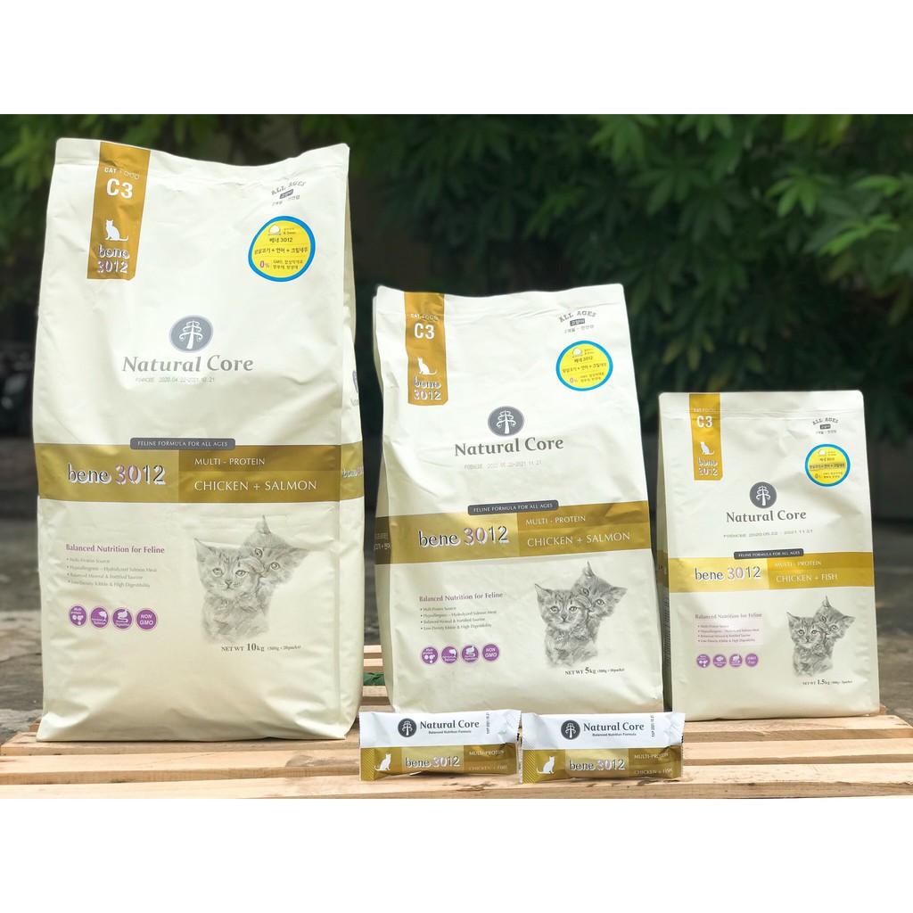 5kgTHỨC ĂN NATURAL CORE C3 BENE 3012 CHO MÈO THỊT GÀ &amp; CÁ HỒI thức ăn giàu dinh dưỡng cho mèo trưởng thành.